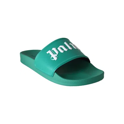 Palm Angels Logo-print Sliders Green In Green