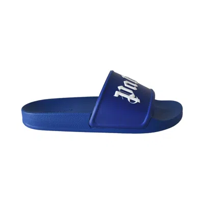 Palm Angels Logo-print Sliders Blue In Blue
