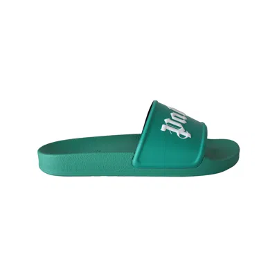 Palm Angels Logo-print Sliders Green In Green