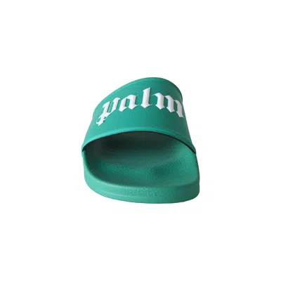 Palm Angels Logo-print Sliders Green In Green