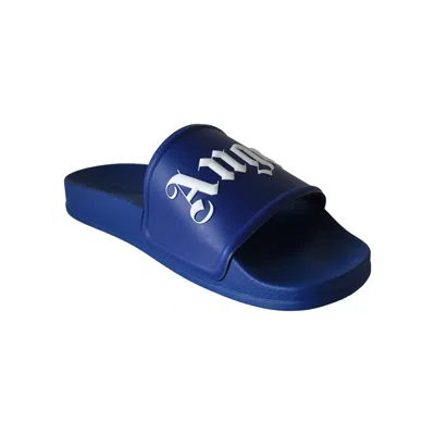 Palm Angels Logo-print Sliders Blue In Blue