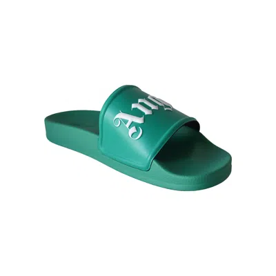 Palm Angels Logo-print Sliders Green In Green