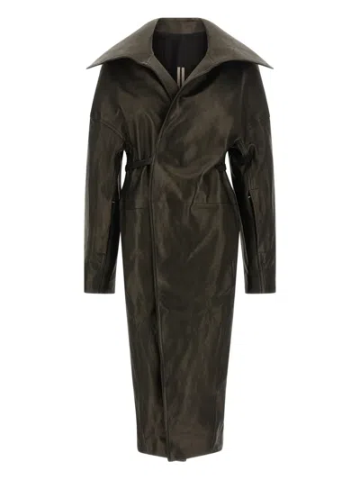 Rick Owens Dracucollar Belted Leather Coat In Brown