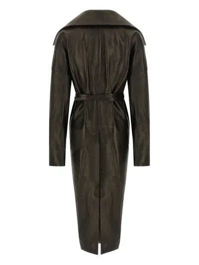 Rick Owens Dracucollar Belted Leather Coat In Brown