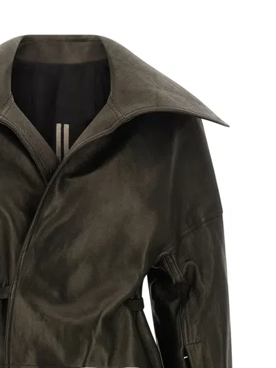 Rick Owens Dracucollar Belted Leather Coat In Brown