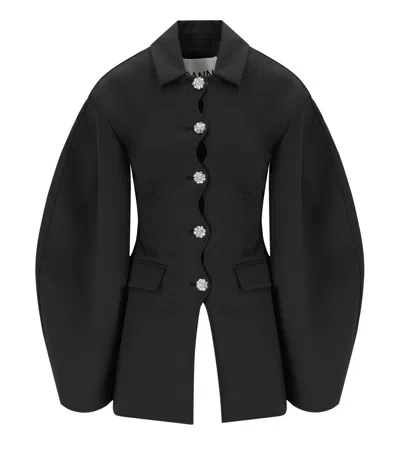 Ganni Black Single-breasted Scuba Blazer In Black