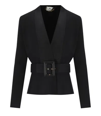 Elisabetta Franchi Black Belted Knitted Jacket In Black