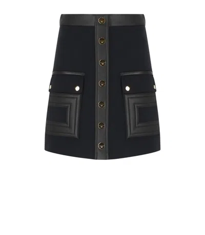 Elisabetta Franchi Double Crepe Mini Skirt With Logo Details In Black