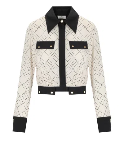 Elisabetta Franchi Bi-color Shirt With Gold Accents And Geometric Pattern In White