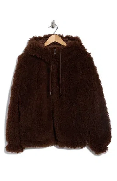 Sam Edelman Teddy Faux Shearling Hooded Jacket In Brown