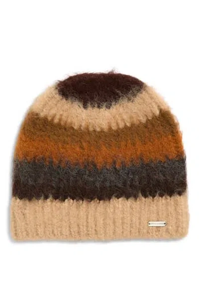 Steve Madden Overbrushed Striped Beanie In Brown