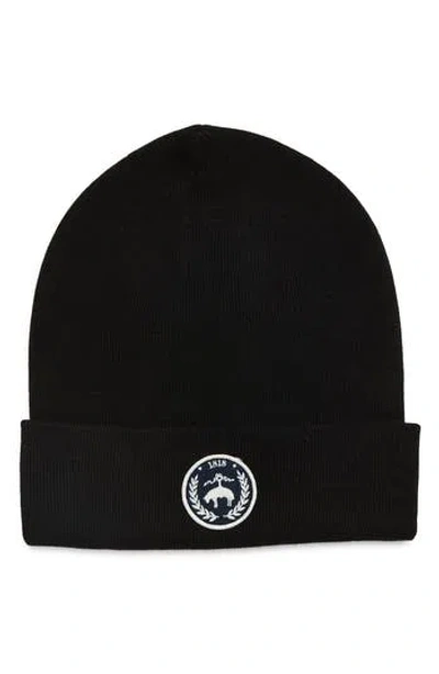 Brooks Brothers Patch Double Layer Wool-blend Beanie In Black