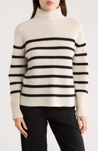 Nordstrom Cashmere Stripe Mock Neck Ribbed Sweater In Neutral