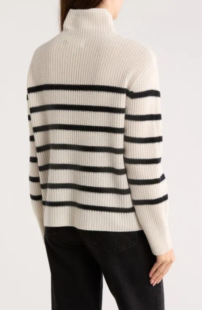 Nordstrom Cashmere Stripe Mock Neck Ribbed Sweater In Neutral