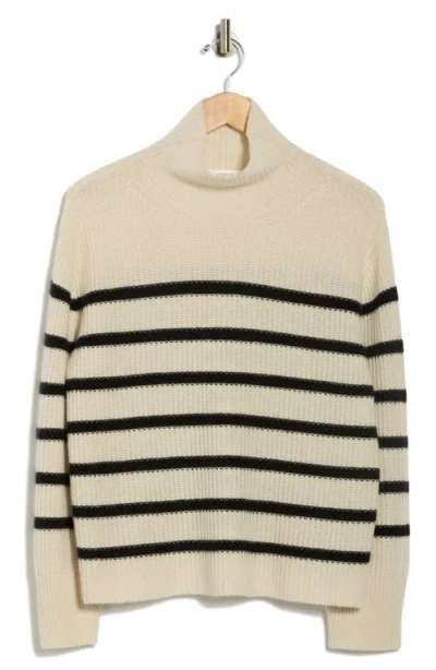 Nordstrom Cashmere Stripe Mock Neck Ribbed Sweater In Neutral