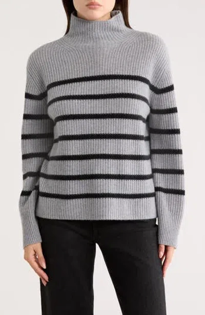 Nordstrom Cashmere Stripe Mock Neck Ribbed Sweater In Gray