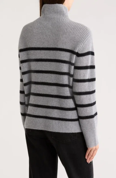 Nordstrom Cashmere Stripe Mock Neck Ribbed Sweater In Gray