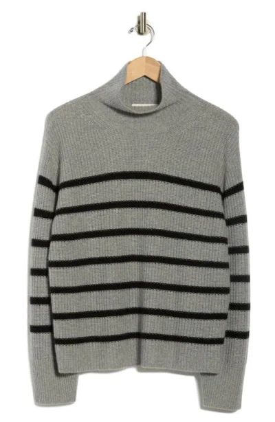 Nordstrom Cashmere Stripe Mock Neck Ribbed Sweater In Gray