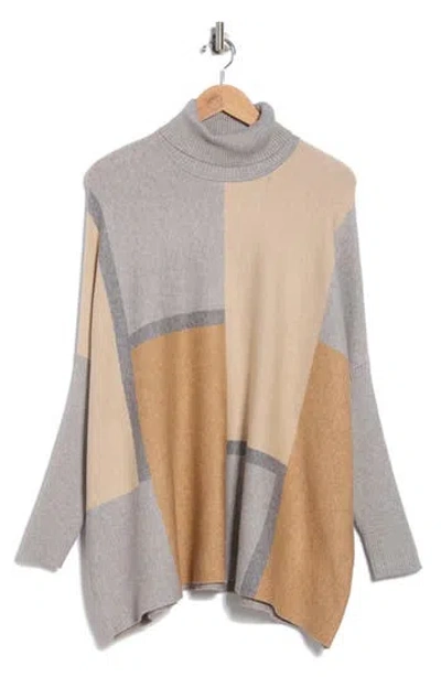 Joseph A Colorblock Turtleneck Poncho Sweater In Multi