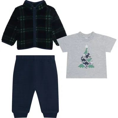 Pl Baby By Petit Lem Fleece Jacket, Graphic T-shirt & Joggers Set In Multi