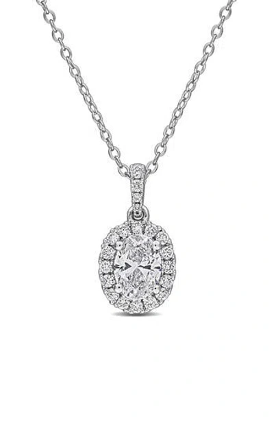 Created Forever 1ct Tgw Oval And Round-cut Lab Grown Diamond Halo Pendant With Chain In Sterling Sil In Silver