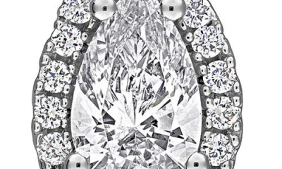Created Forever 1ct Tgw Pear-shaped And Round-cut Lab Grown Diamond Halo Pendant With Chain In Sterl In Metallic