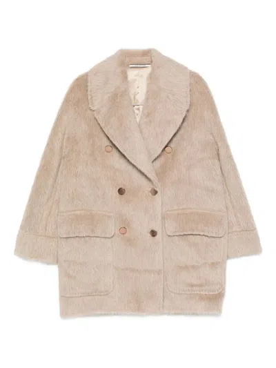 Tagliatore Double-breasted Alpaca-wool Blend Coat With Wide Lapels In Nude