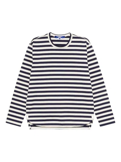 Junya Watanabe Comme Dg Long-sleeved Striped Cotton T-shirt In Metallic