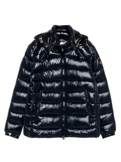 Save The Duck Florian Down Jacket With Lacquered Finish And Removable Hood In Blue