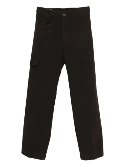 Dries Van Noten Straight Leg Cotton Trousers And Pockets In Brown