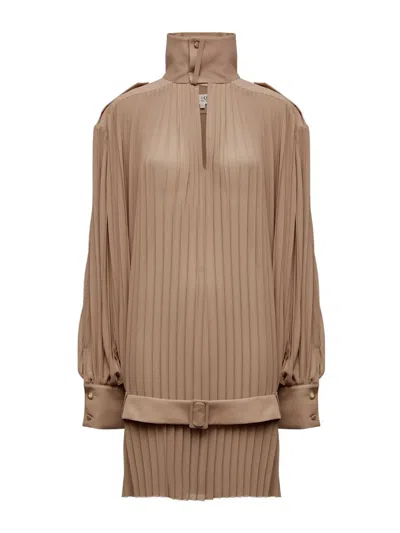 Mm6 Maison Margiela Pleated High-neck Dress In Multi