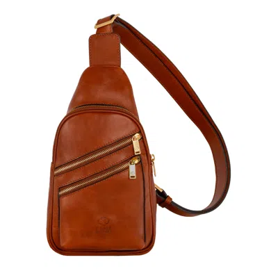Time Resistance Men's Cognac Brown Leather Sling Bag - Catch Twenty Two In Brown