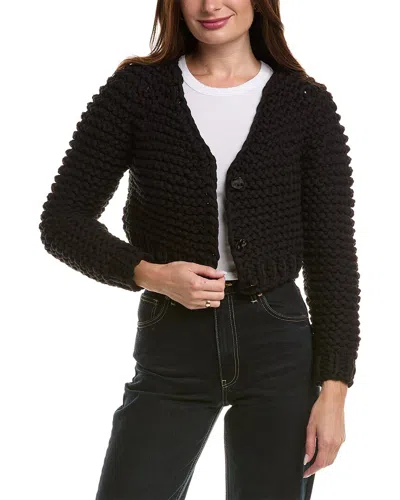 Frame Cropped Open-knit Cotton-blend Cardigan In Black