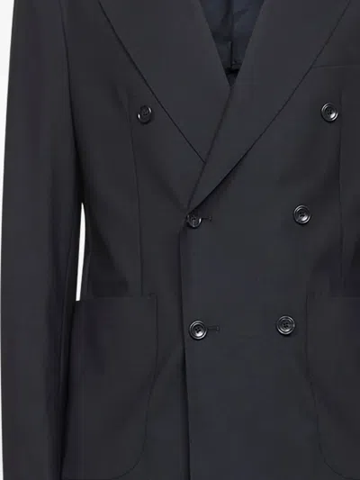 Tagliatore Blue Stretch Wool Vesuvio Double-breasted Suit In Blue