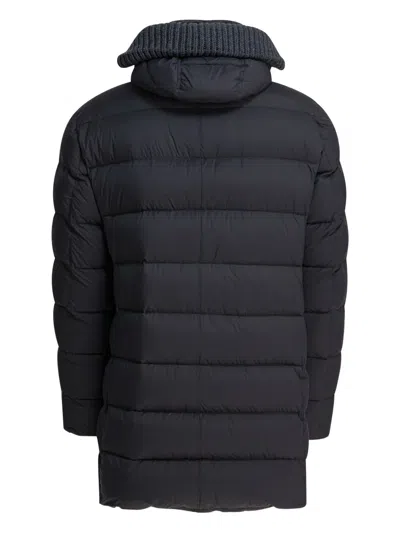 Herno Quilted Black Down Jacket With Detachable Hood In Blue