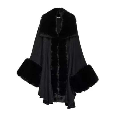 Niza Women's Black Poncho With A High Neck And A Distinctive Pattern On The Front In Black