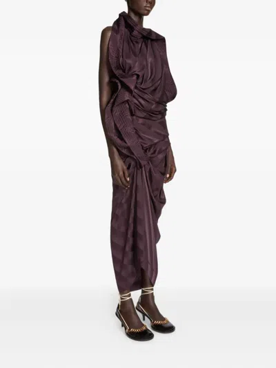 Dries Van Noten Draped Stripe Silk Jacquard Maxi Dress In Purple