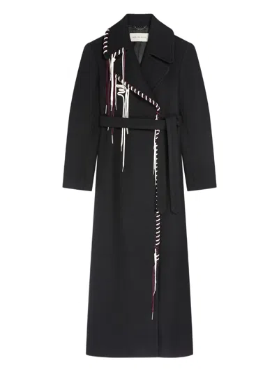Dries Van Noten Rafaella Whipstitched Wool Blend Coat In Black