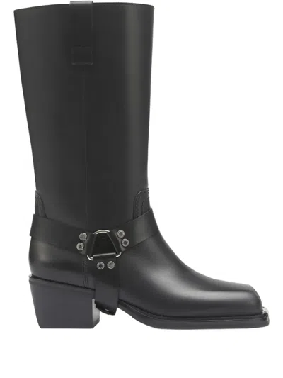 西部牛仔风皮质中筒靴