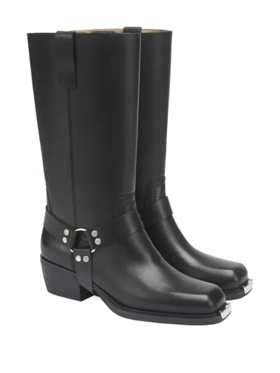 西部牛仔风皮质中筒靴