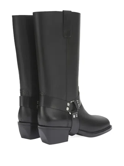 西部牛仔风皮质中筒靴