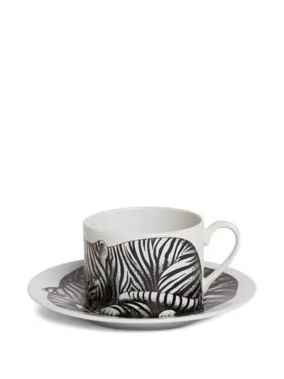 Fornasetti Zebra-print Tea Cup (set Off Two) In White