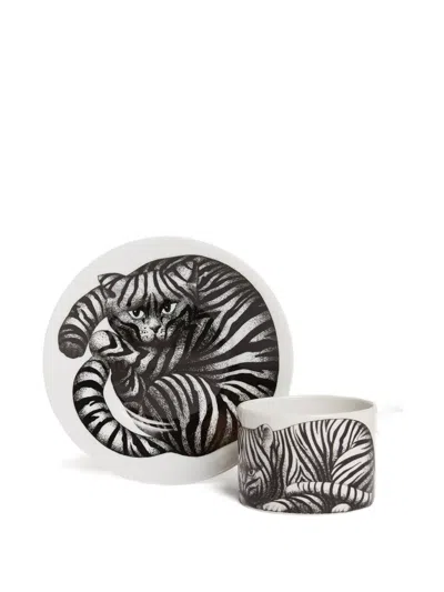 Fornasetti Zebra-print Tea Cup (set Off Two) In White