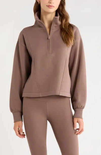 Zella Ultra Cozy Fleece Half Zip In Brown