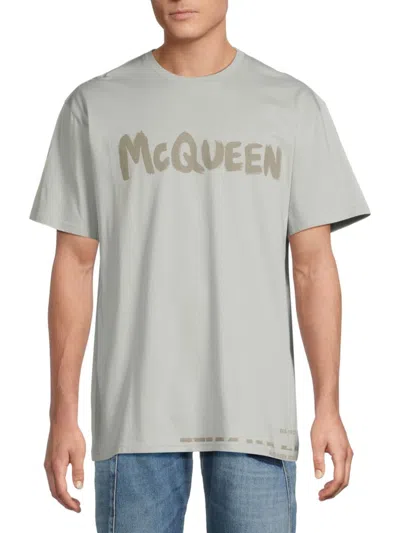 Alexander Mcqueen Mcqueen Men's Graffiti Logo Cotton T-shirt In Gray