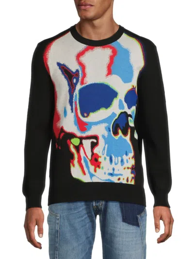 Alexander Mcqueen Solarised Skull Jacquard Jumper In Black/ivory/red/blue