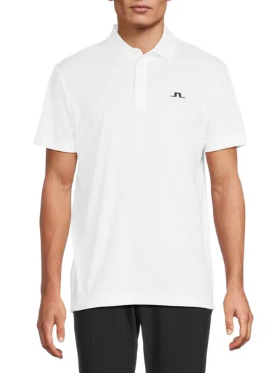 J. Lindeberg Men's Logo Spread Collar Polo Shirt In White