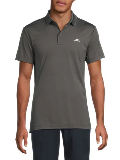 J. Lindeberg Men's Logo Spread Collar Polo Shirt In Gray