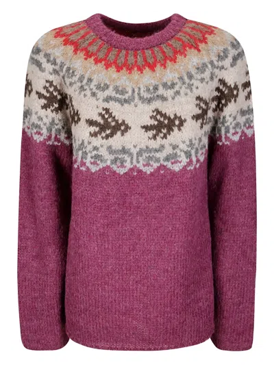 Thibault Van Der Straete Round Neck Sweater With Rib Fairisle Bird Long Sle In Pink