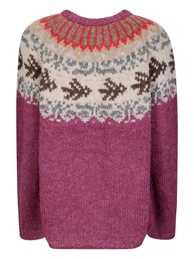 Thibault Van Der Straete Round Neck Sweater With Rib Fairisle Bird Long Sle In Pink